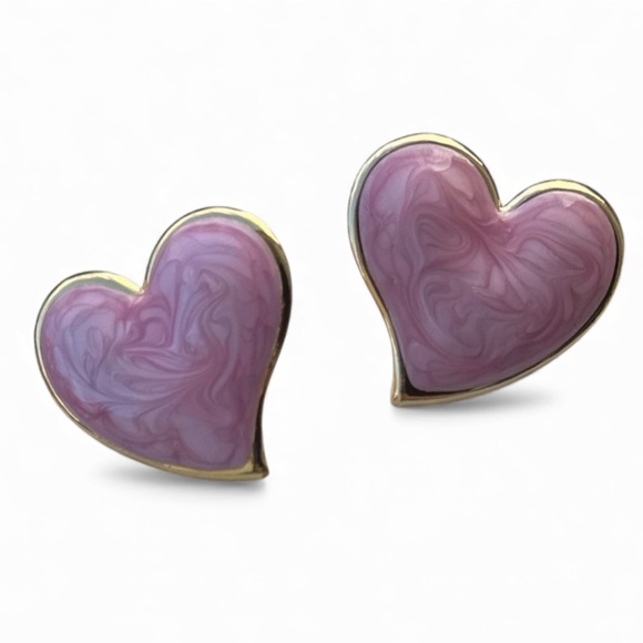 Anthropologie Jewelry - Pink Marbled Heart Statement Earrings – Gold Plated Stainless Steel Studs